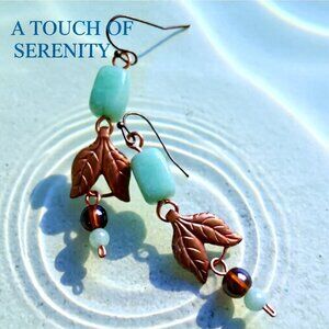 Handmade Copper Leaf + Green Aventurine Earrings! Fall Prosperity + Luck Jewelry